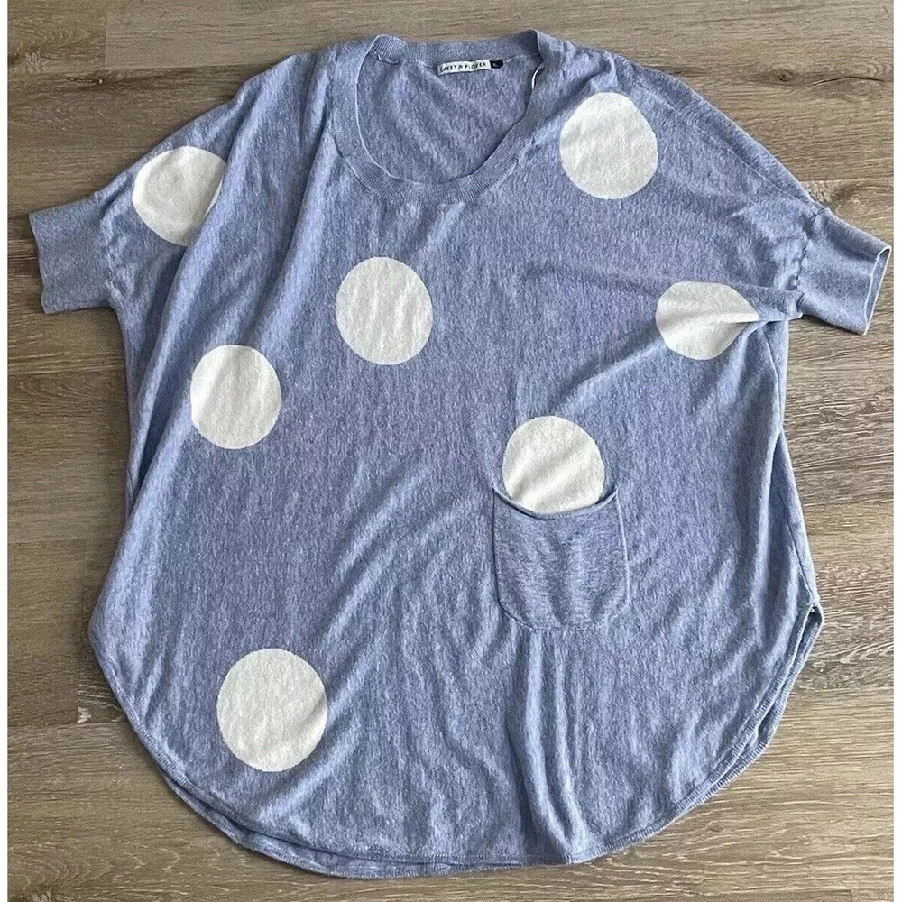 Women's Linen Blend Dolman Top Short Sleeve Baby Blue Arm Cuff Size XL